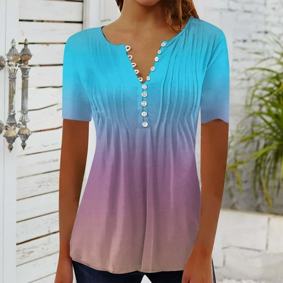 Womens Tops Casual Fashion Floral Print Tunic Plus Size Short Sleeve V Neck Shirts