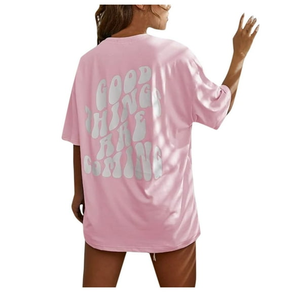 Womens Tops Casual Fashion Loose Short Sleeve Crew Neck Large Size T Shirts for Women Pink
