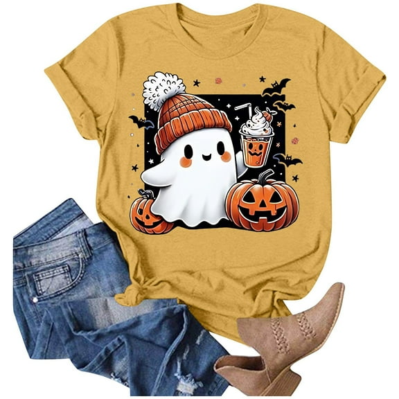 Womens Tops Casual Print Short Sleeve Tee Comfortable Stylish Oversized Tshirts for Women Yellow L