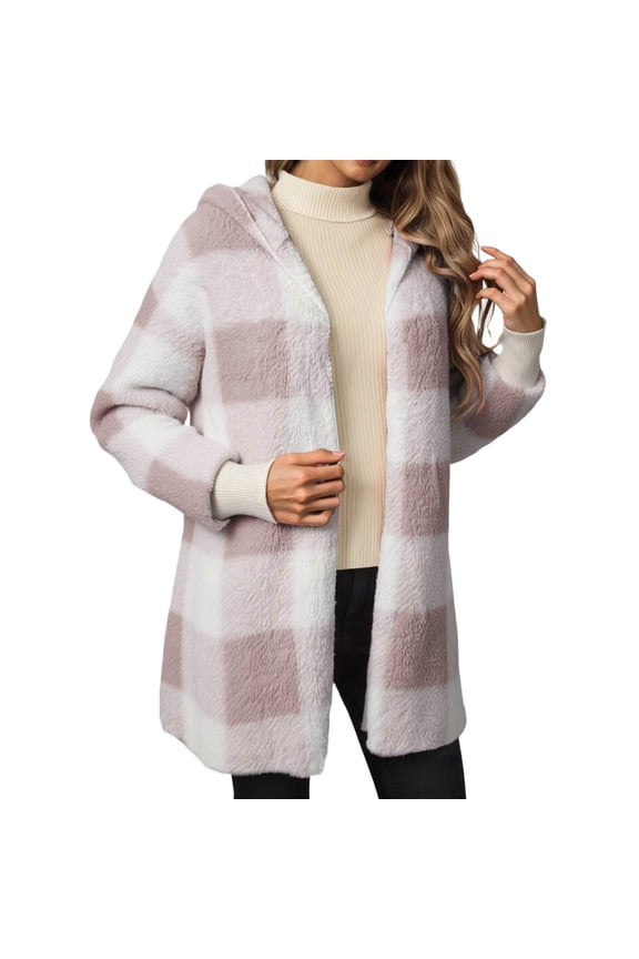 Womens Tops Casual Jacket Loose Plaid Color Block Knit Cardigan Sweater Blouse