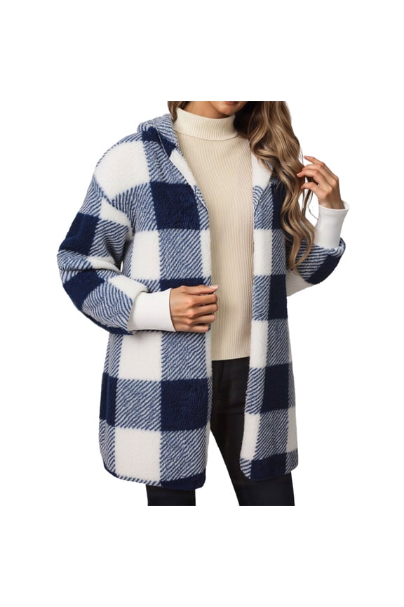 Womens Tops Casual Jacket Loose Plaid Color Block Knit Cardigan Sweater Blouse