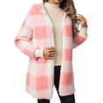 thumbnail image 1 of Womens Tops Casual Jacket Loose Plaid Color Block Knit Cardigan Sweater Blouse, 1 of 7