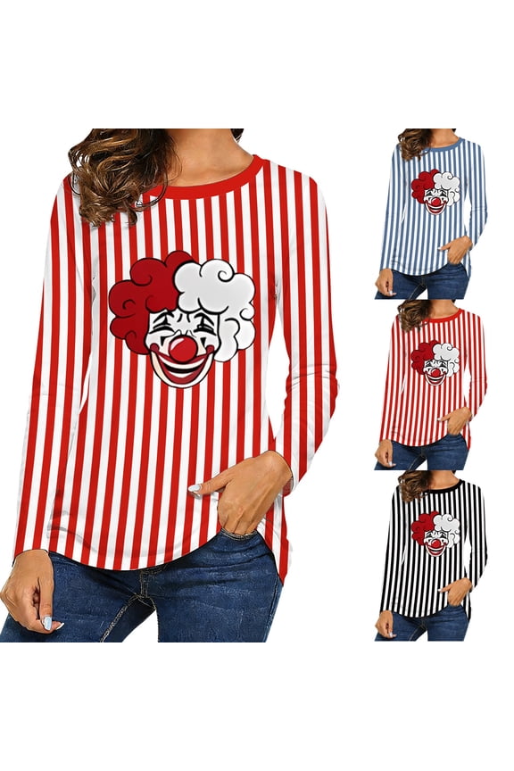 Womens Tops Casual Long Sleeve Crewneck T Shirt Colorful Stripes Print For Comfort Fashion Clothes