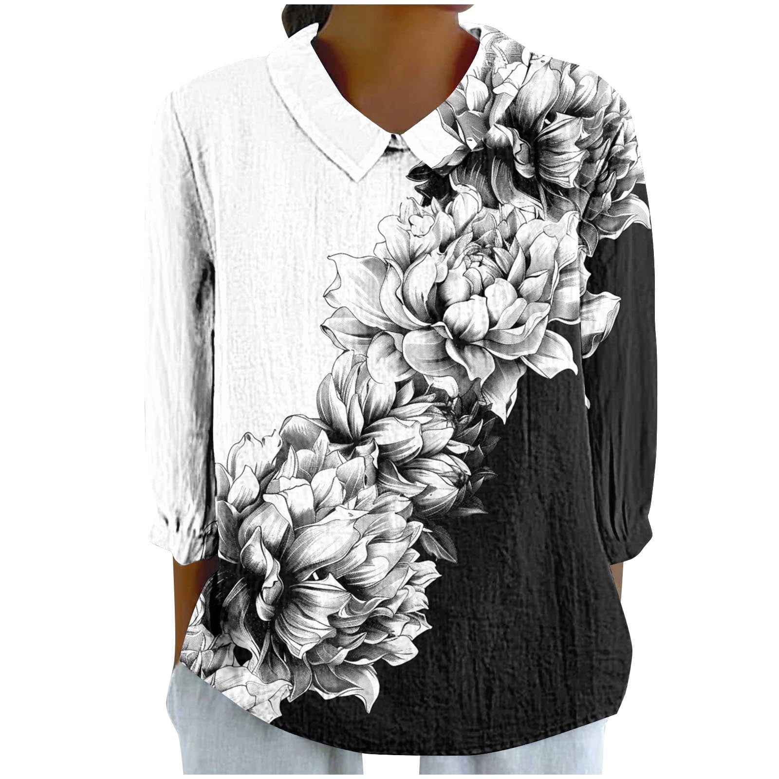 Womens Tops Casual Loose Floral Print Boho Tunic Shirts Long Sleeve
