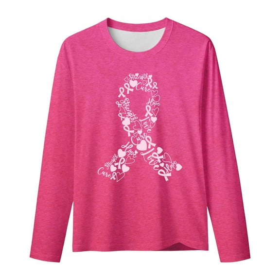 Womens Tops Casual Prevention Cancer Crewneck Long Sleeve T Shirt Plus Size Women Blouses