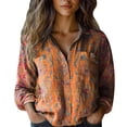 thumbnail image 1 of Womens Tops Casual Print Long Sleeve Cotton Button Blouse Spring Summer Shirts for Women Orange 4Xl, 1 of 3