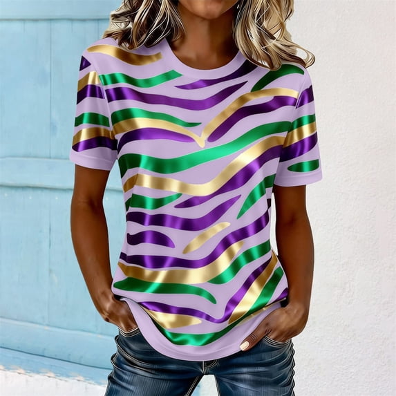Womens Tops Casual Print T Shirt Stripe Shirt