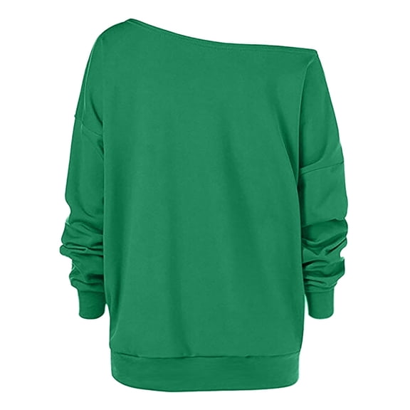 Womens Tops Casual Printing Shirt Loose Long Sleeve One Shoulder Fall Fashion Outfits Blouse,Green,M