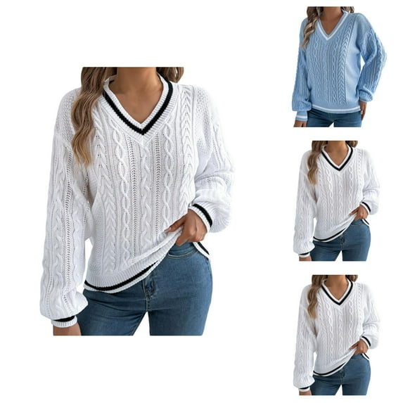 Womens Tops Casual Pullover Hoodie Oversized Knit Sweaters Trendy Cozy Fall Wear 2025 Autumn/Winter Casual Color Contrast Plaid Long Sleeve Hoodie Sweater Women's Wear