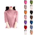 thumbnail image 1 of Womens Tops Casual Pullover Sweaters Knit Cozy Autumn Winter Clothes Fall Winter Semi High Neck Knitted Pullover Sweater Slim Fit Ribbed Texture Versatile Casual Blouse, 1 of 6
