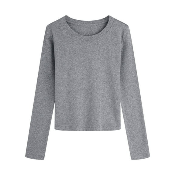 Womens Tops Casual Round-neck Fall/Winter Long Sleeved Loose Blouses Shirts,Tops for Women Dark Gray