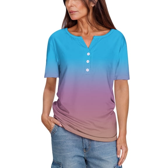 Womens Tops Casual Sevevn Womens Summer Tops Casual Short Sleeve Henley V Neck Shirts Business Blouses