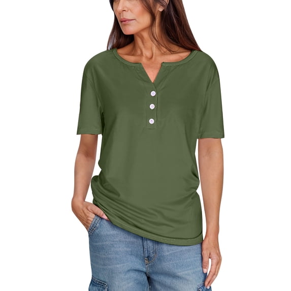 Womens Tops Casual Sevevn Womens Summer Tops Casual Short Sleeve Henley V Neck Shirts Business Blouses