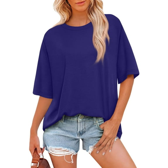 Womens Tops, Casual Short Sleeve Round Neck Top Comfort Colors Basic Tees Blouses Loose Fit Pullover Plus Size Tops For Women Pink Shirt Black Tank Top Woman Tank Tops Work (XXL, Royal Blue) ZMTing