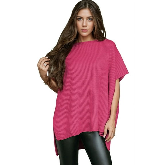 Womens Tops Casual Short Sleeve Sweater Loose Oversized Shirts Spring Tops for Women Rose red S