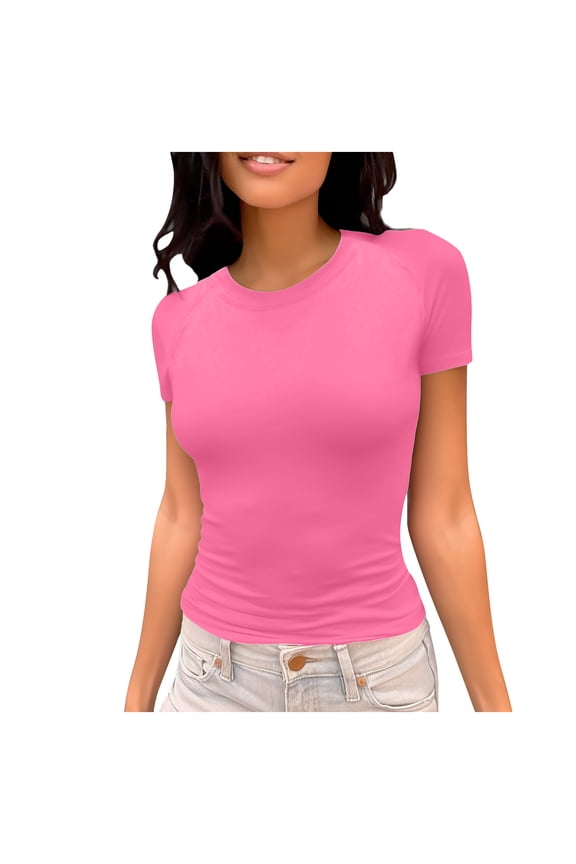 Womens Tops Casual Slim Short Sleeve Slim Bottom T Shirts Blouses,Pink,XL