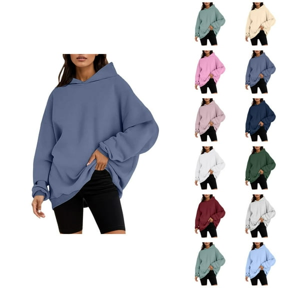 Womens Tops Casual Solid Color Womens Oversized Sweatshirts Pullover Hoodies Artificial Short Velvet Oversized Hoodies Hooded Sweatshirts Comfy Casual Pullover Loose Lightweight Fall Winter Clothes