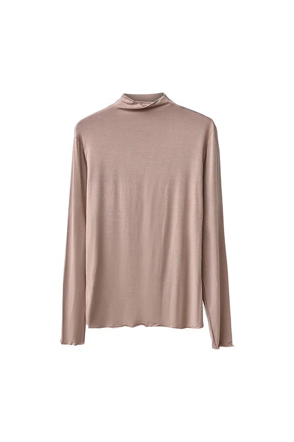 Womens Tops Casual Solid Long Sleeve Fitted Turtleneck Sweater Top Blouses For Women