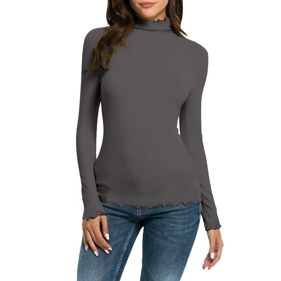 Womens Tops Casual Solid Long Sleeve Mock Turtleneck Slim Fit Stretchy Layer Tee Shirt Office Wear 2Xl Sweaters For Women