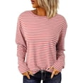 thumbnail image 1 of Womens Tops Casual Striped Long Sleeve Tops Crew Neck Knit Ribbed Basic T Shirts Blouses For Women, 1 of 4