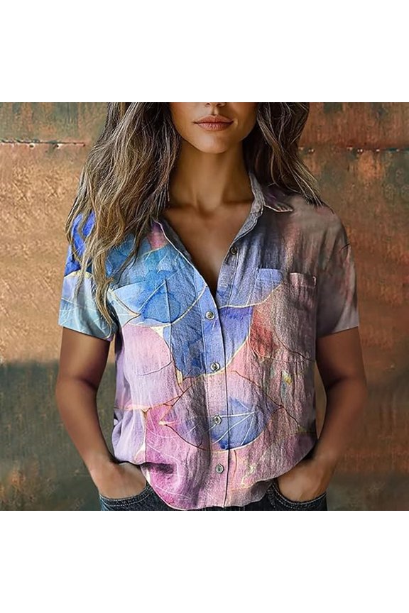 Womens Tops Casual T Shirt Lightweight Blend Short Sleeve Shirt For Classic Collared Front Easy For Work Weekend T-Shirts 2026 Trendy S-XXL
