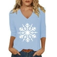 thumbnail image 1 of Womens Tops Casual T Shirts 3/4 Sleeve Summer Snowflake Print V Neck Tunic Fashion Clothing, 1 of 3