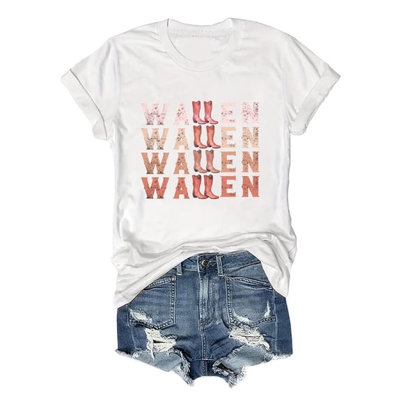 Womens Tops Casual T Shirts Music Lover Country Graphic Letter Print Short Sleeves Fashion Clothing