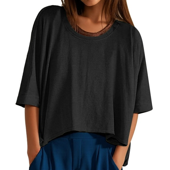Womens Tops Casual T Shirts Oversized Short Crop Summer Short Sleeve Loose Fit Layer Clothes