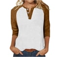 thumbnail image 1 of Womens Tops Casual T Shirts Patchwork 3/4 Sleeve Half Button V Neck Fashion Clothing, 1 of 5