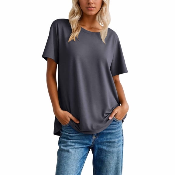 Womens Tops Casual T Shirts Solid Color Soft Relaxed Fit Short Sleeve Trendy Outfits