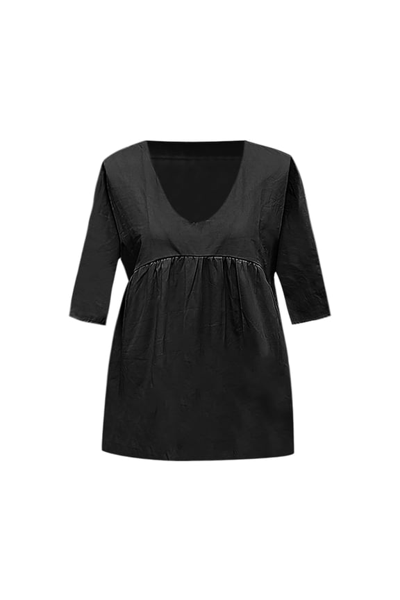 Womens Tops Casual T Shirts Solid Deep V Neck Pleated Loose Long Sleeved Fashion Clothing