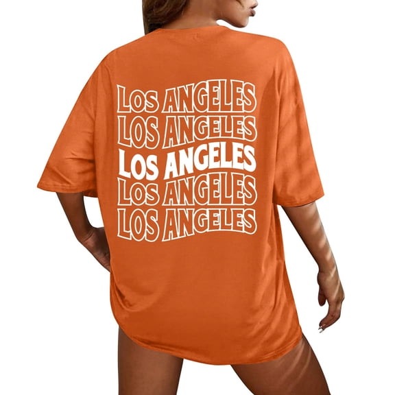 Womens Tops Casual T Shirts Summer Short Sleeve Letter Printed Crew Neck Loose Blouse Tunic Layer Clothes