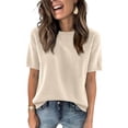 thumbnail image 1 of Womens Tops, Casual Tops for Women, Summer Tops, Short Sleeve Sweater for Women Cozy Crew Neck Pullover Sweaters Shirts Business Casual Lightweight Knit Work Tops, Beige L, 1 of 6