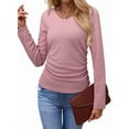 thumbnail image 1 of Womens Tops Casual V Neck Long Sleeve Shirts Solid Ruched Basic Tunics Blouses Pink XXL, 1 of 7
