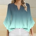 thumbnail image 1 of Womens Tops Casual V Neck Shirts Floral Solid Blouse Ruffle Tunics 3/4 Sleeve Tshirt Green XL, 1 of 4