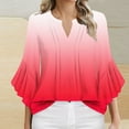 thumbnail image 1 of Womens Tops Casual V Neck Shirts Floral Solid Blouse Ruffle Tunics 3/4 Sleeve Tshirt Red 2XL, 1 of 4