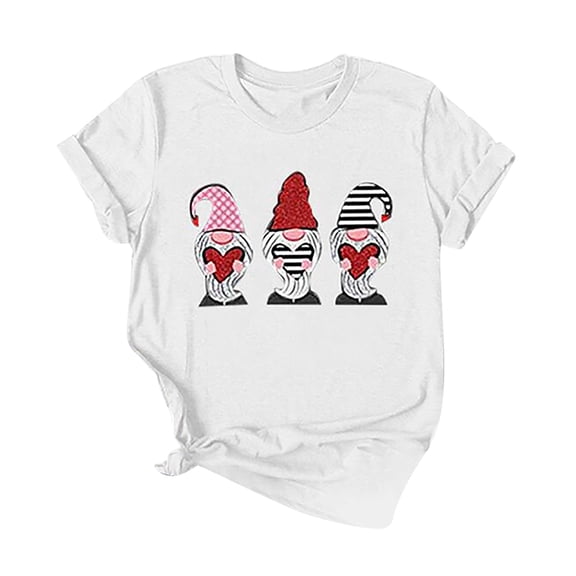 Womens Tops Casual Valentine'S Day Printing Shirt Short Sleeve Crewneck Plus Size Blouses for Women,White,L