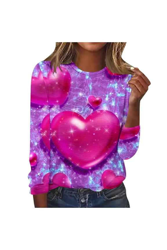 Womens Tops Casual, Valentine's Day Tops Women 2024 Reglan Sleeve Crewneck Sweatshirts Novelty Cute Love Heart Grahic Tee T-shirts Crew Neck Sweatshirts