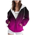 thumbnail image 1 of Womens Tops Casual Winter Basic Hooded Long Sleeve Cap One Shoulder with Pocket Gradient Print Hoodie Cotton Jacket Outerwear(Dark Purple,S), 1 of 4