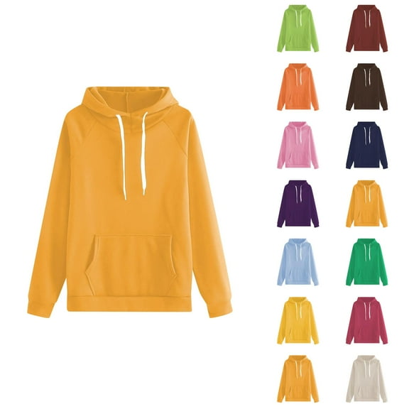 Womens Tops Casual Women's Solid Sweatshirt Fashionable Women's Hooded Solid Color Sweatshirt With Pocket Casual Style & Comfortable Fit