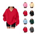 thumbnail image 1 of Womens Tops Casual Women's Solid Sweatshirt Women's Oversized Sweatshirt V Neck Long Sleeved Pullover Elegant Casual And Cute Sporty Hoodless Sweatshirt, 1 of 5