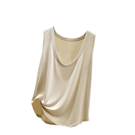 Womens Tops Casual and Fashionable Outerwear Solid Color Round Neck Sleeveless Top Camisole Tops for Women Beige XL