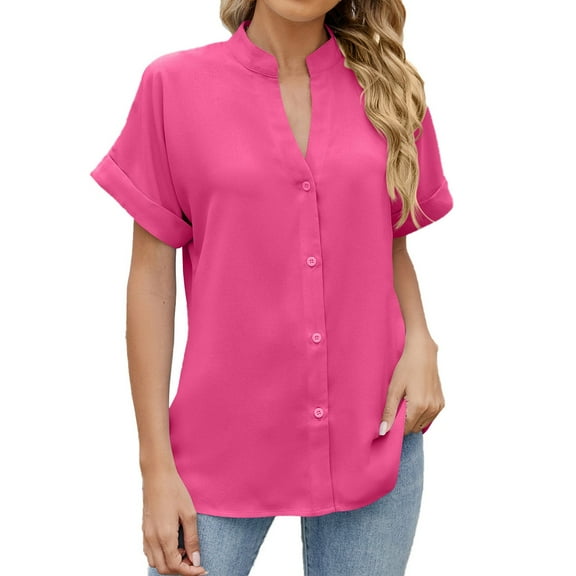 Womens Tops Chiffon V Neck Short Sleeve Spring Summer Loose Plus Size Tops