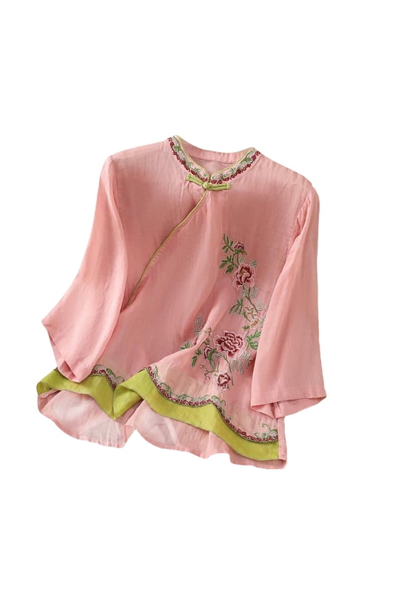 Womens Tops Chinese Style Retro Linen Cheongsam Top Summer Tops for Women