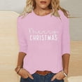 thumbnail image 1 of Womens Tops Christmas 3/4 Sleeve Printed Round Neck T-shirt Loose Shirt Pink L,Tops for Women, 1 of 5