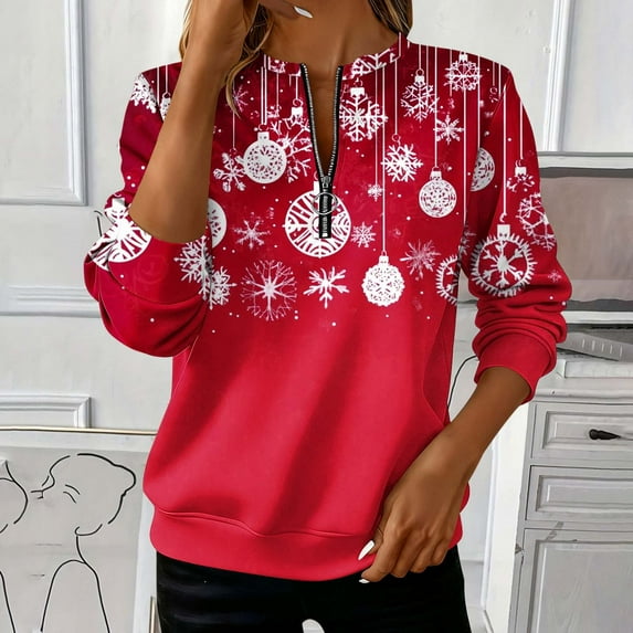 Womens Tops Christmas Print Loose Round Neck Long-Sleeve Sweatshirt,Blouse for Women Multicolor M