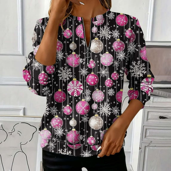 Womens Tops Christmas Print Loose Round Neck Long-Sleeve Sweatshirt,Blouse for Women Multicolor S