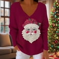 thumbnail image 1 of Womens Tops Christmas Printed Long Sleeved V-neck Loose Casual Coarse Woven Pit Stripe Hoodie Top,Blouse for Women Wine L, 1 of 5
