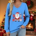 thumbnail image 1 of Womens Tops Christmas V-neck Long Sleeved Casual Loose T-shirt Top,Blouse for Women Blue L, 1 of 6