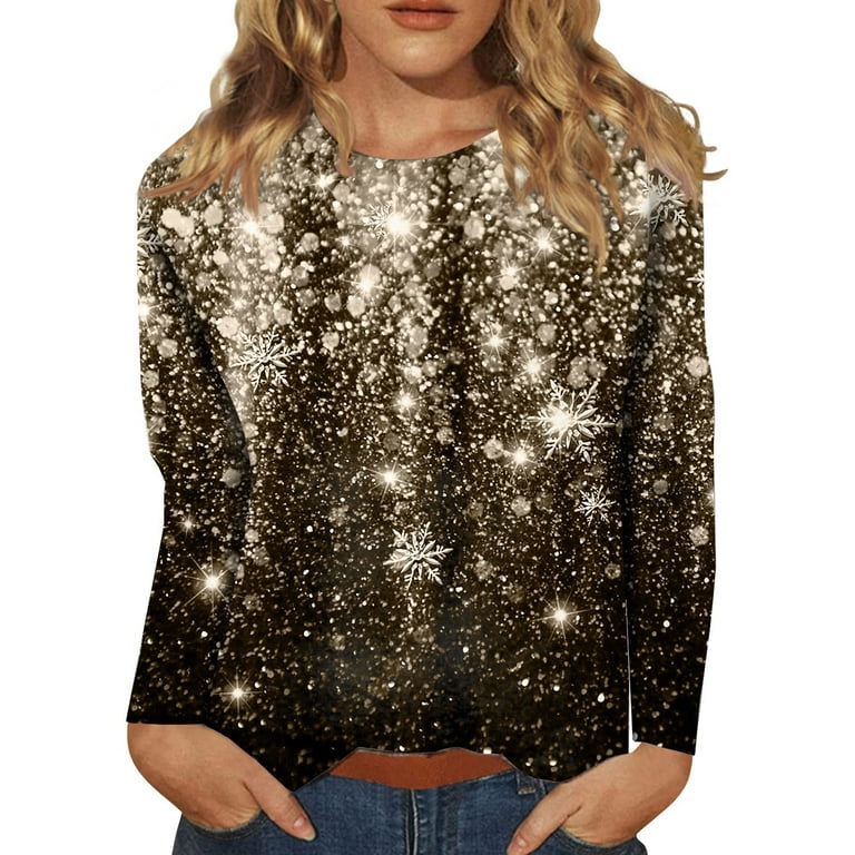 Casual Santa Claus Sequins O Neck Tops Casual Santa Claus Sequins O Neck Tops